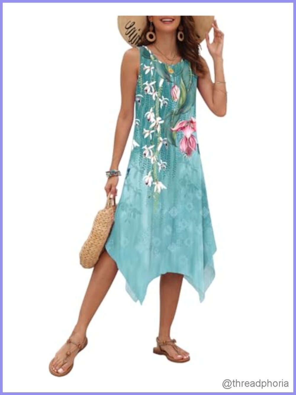 Women's Sleeveless Sundress Asymmetrical Hem Midi Tank Beach Dress with Pockets